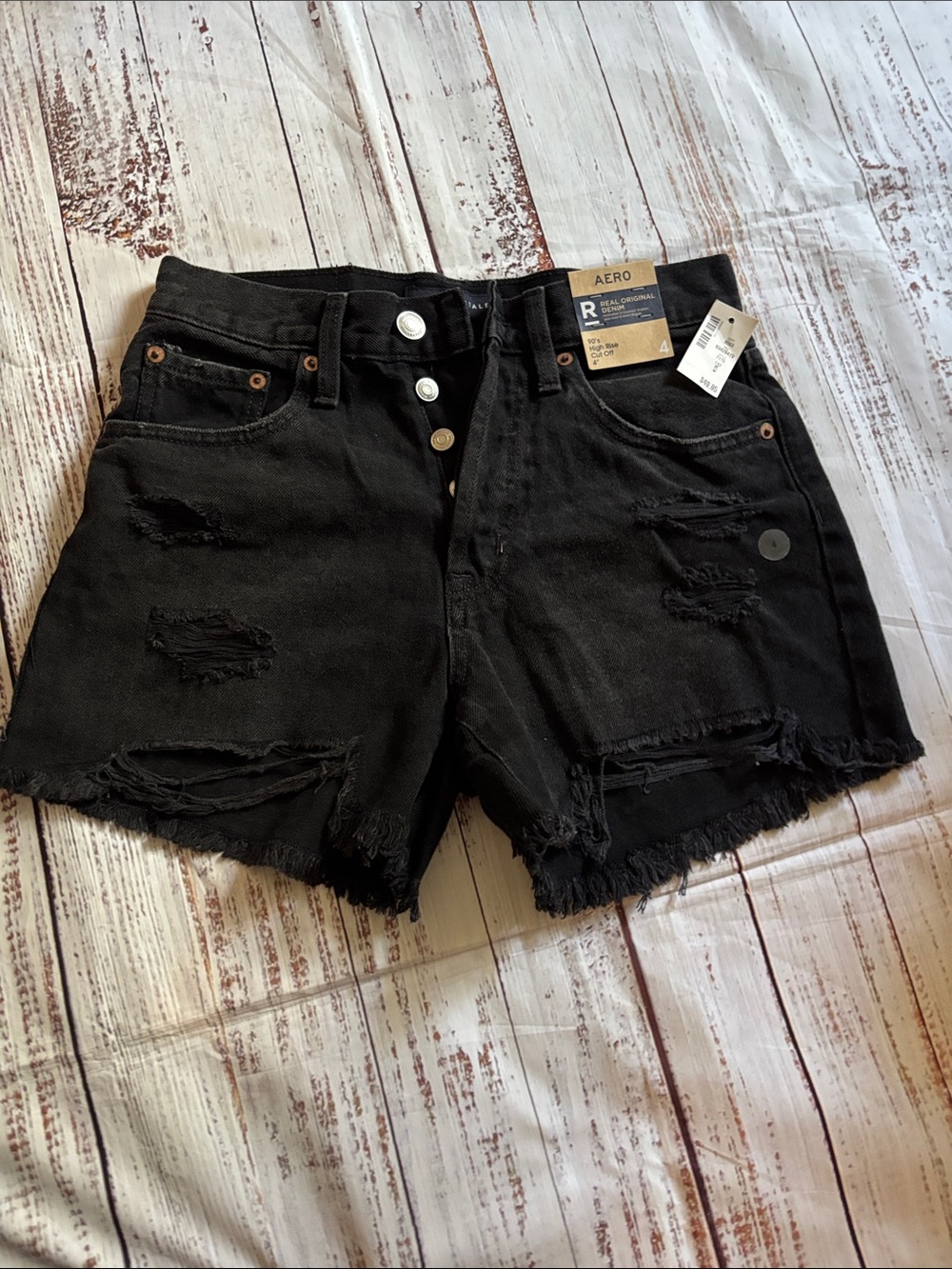 Aero Black High-Rise Distressed Denim Shorts